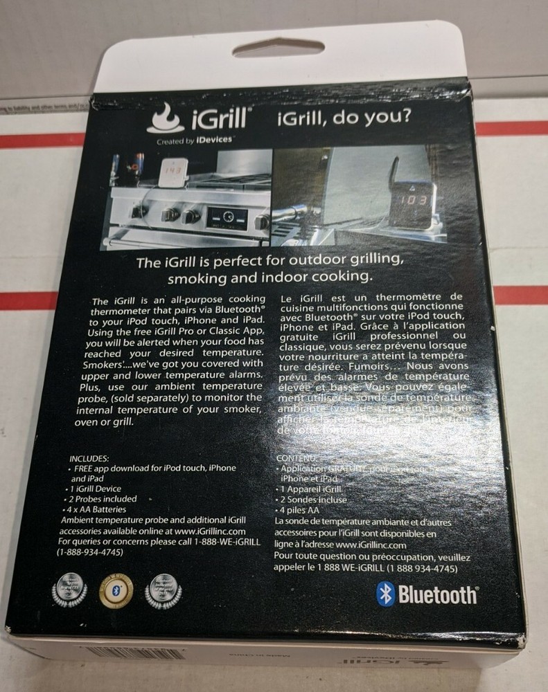 iDevices iGrill Bluetooth Connected Smart Internal Thermometer New Open Box