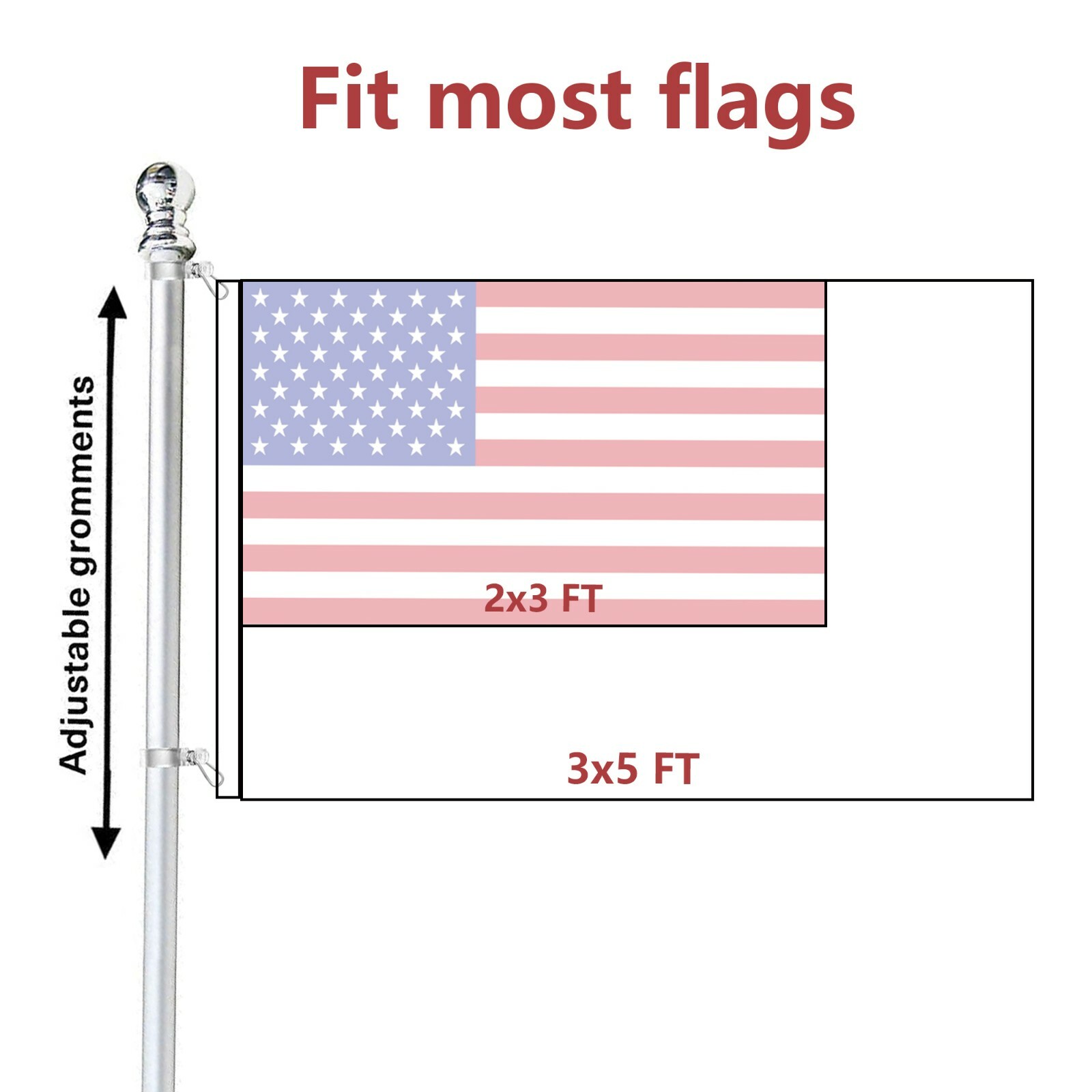 Tangle Free Spinning Flag Pole Aluminum 6FT Two Piece Design Durable Rust Free