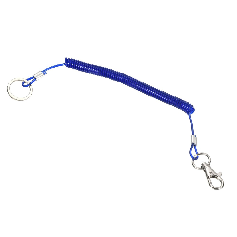 6" Plastic Retractable Coil Spring Keychain Strap Ring Lobster Clasp, Dark Blue