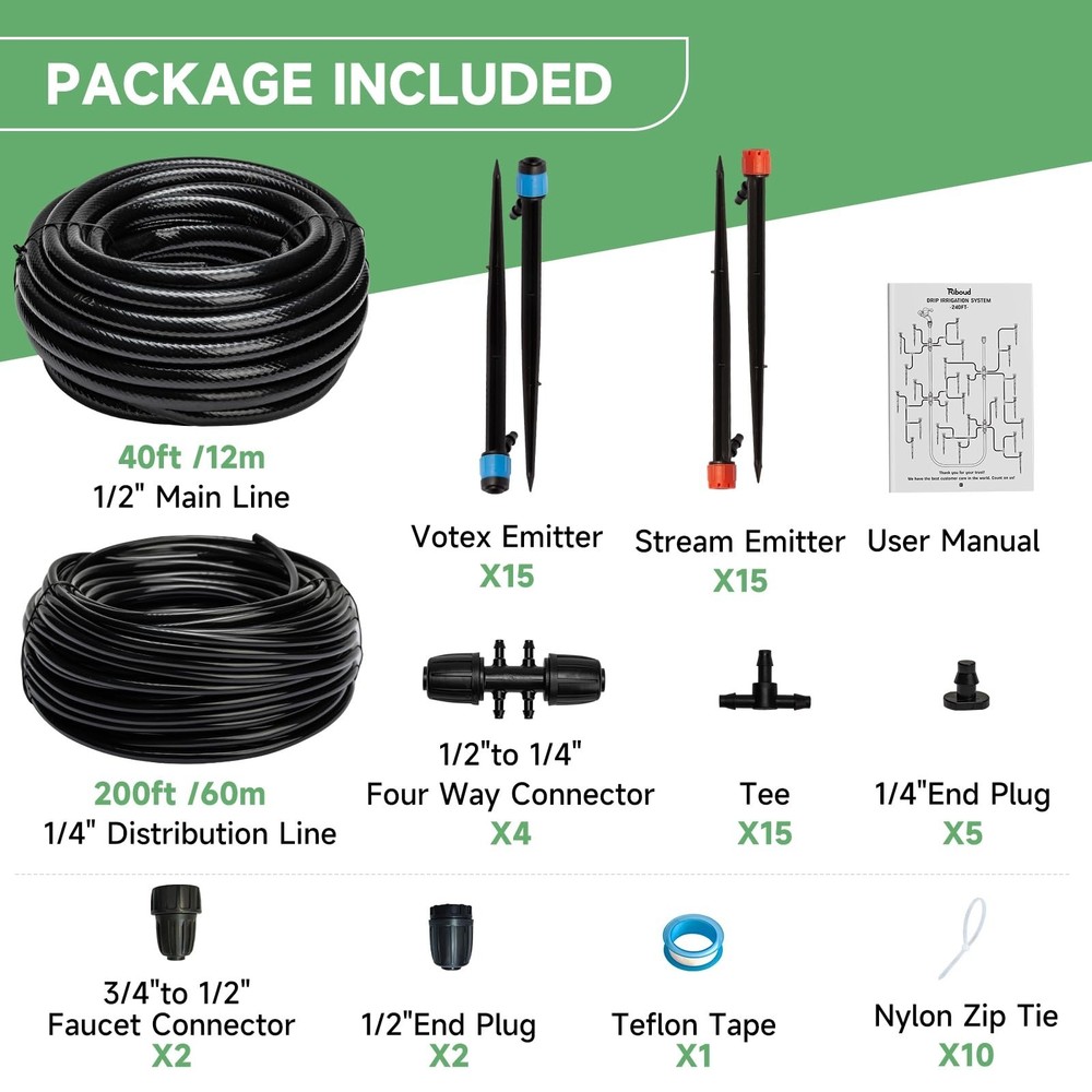 240FT Drip Irrigation System Kit, Automatic Garden Watering System for Plant,...