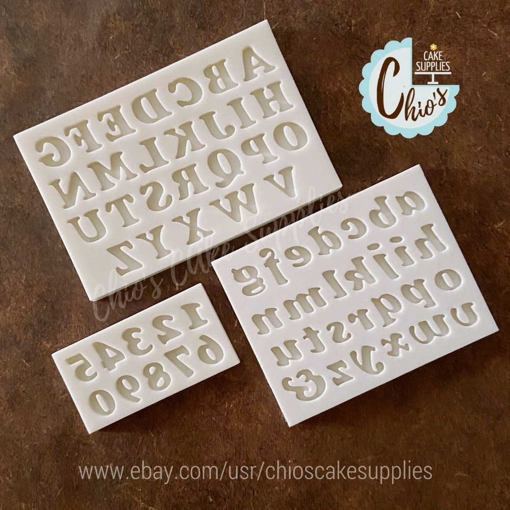 Mini Alphabet Silicone Mold, 3 pieces: uppercase, lowercase, numbers.
