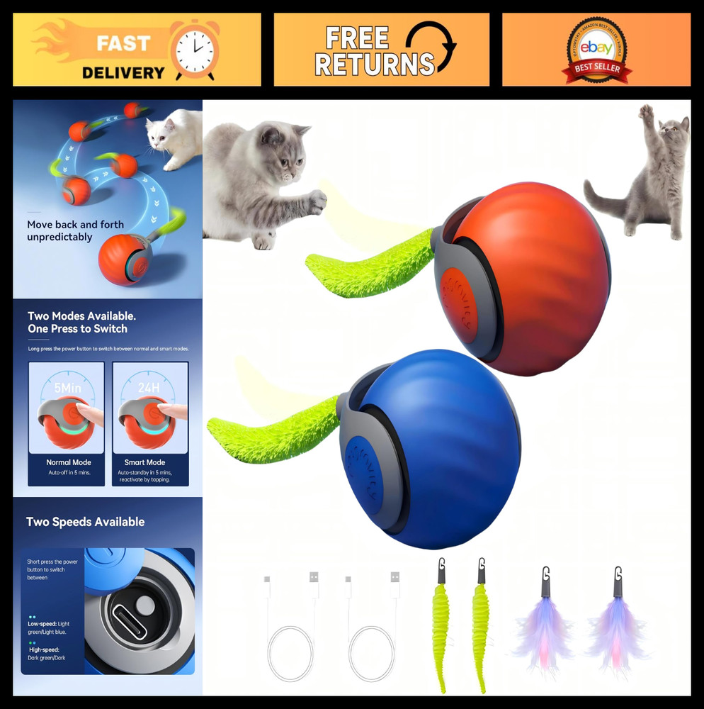 Upgraded Interactive Cat Toys 3.0 - Automatic Rollerball Pet Chaser (2 Pack)