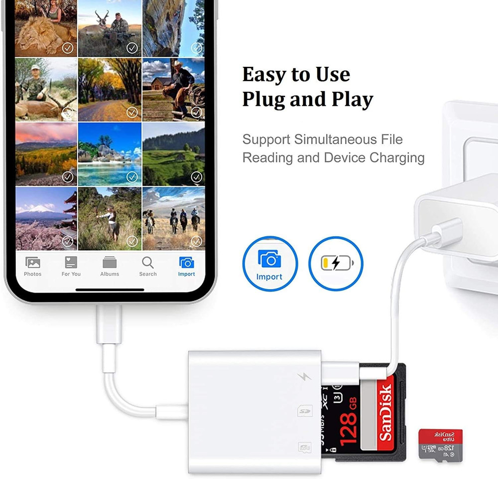 Lightning to SD Card Reader iPhone iPad MFi Dual Slot MicroSD Adapter Plug