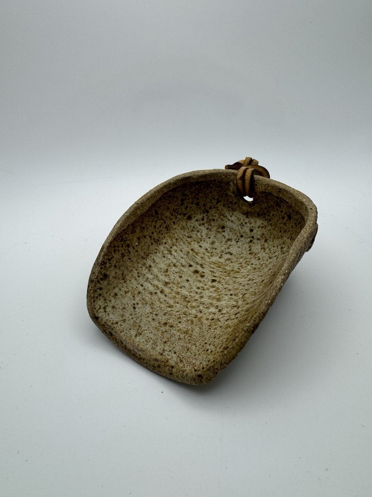 Handcrafted Ceramic Scoop With Leather Lacing