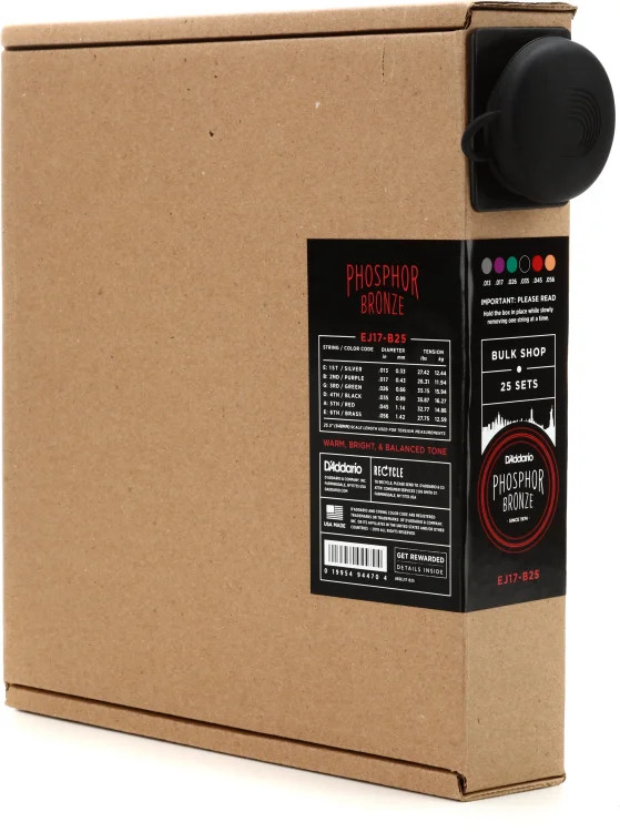 D'Addario EJ17 Phosphor Bronze Medium Acoustic Strings 25-Pack