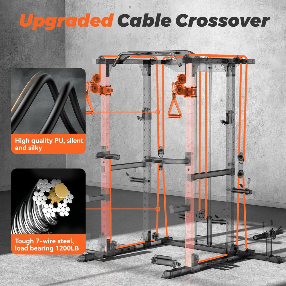 FLA01 Multi-Function Power Cage Squat Rack & Cable Crossover - 10-in-1 Home Gym