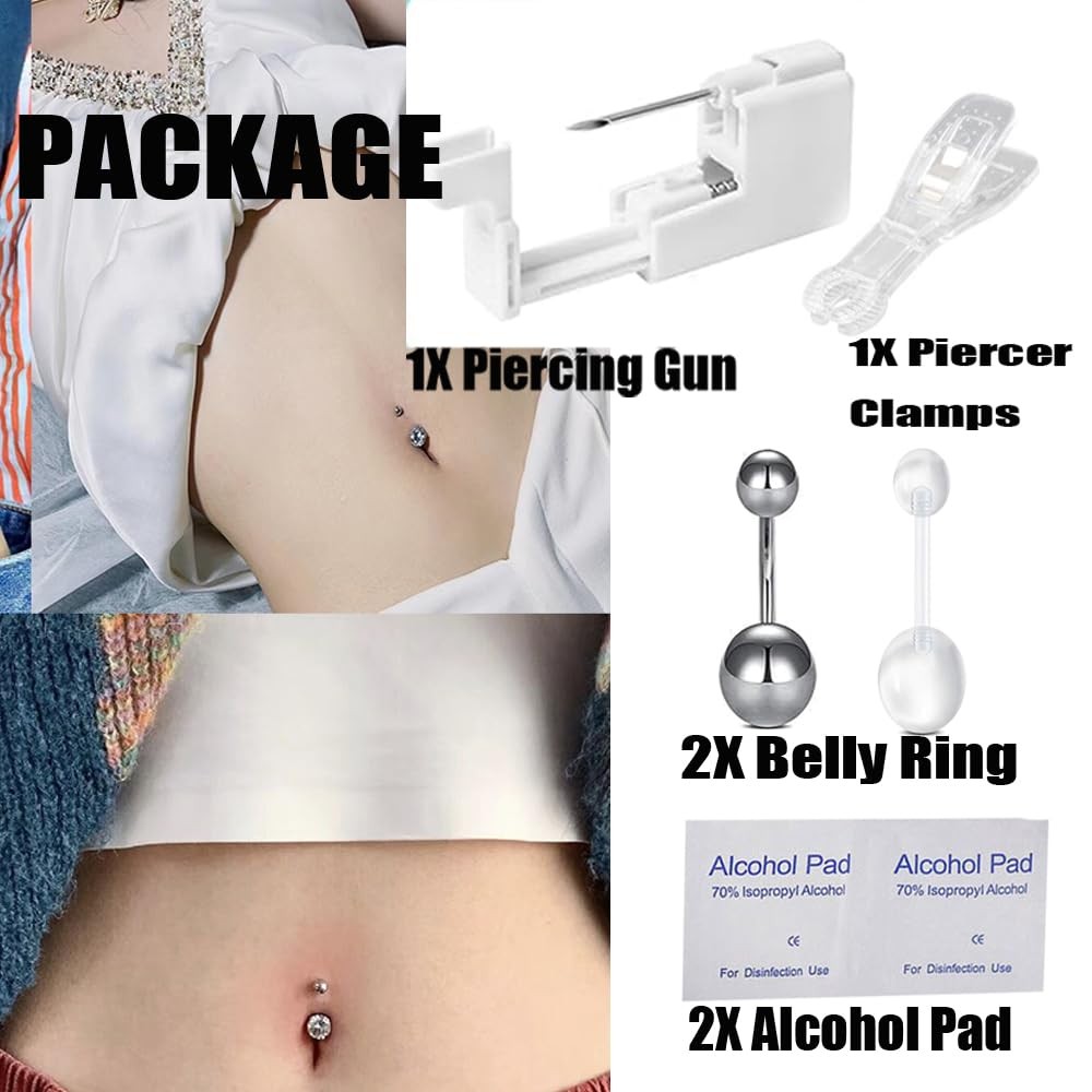 AM RIGHT THIRTY Belly Button Piercing Large, Silve-Belly Kit