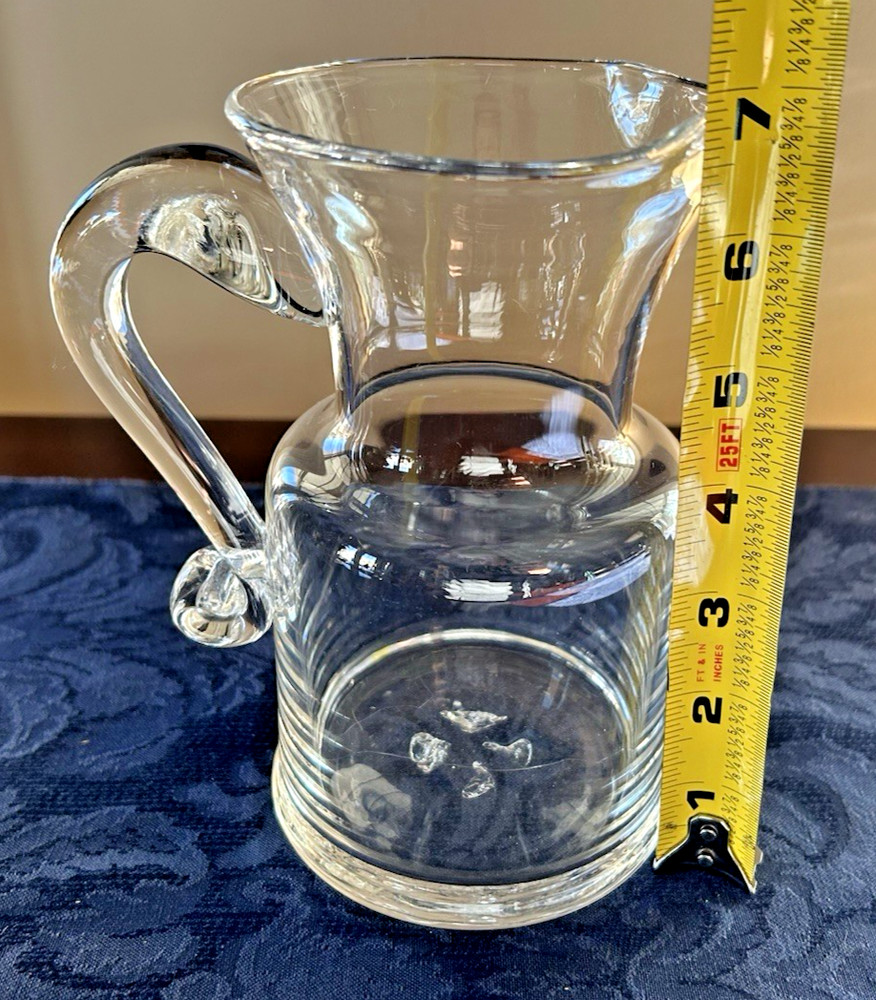 Hand Blown Clear Glass 7" Pitcher with Applied Handle, Pontil, Versatile
