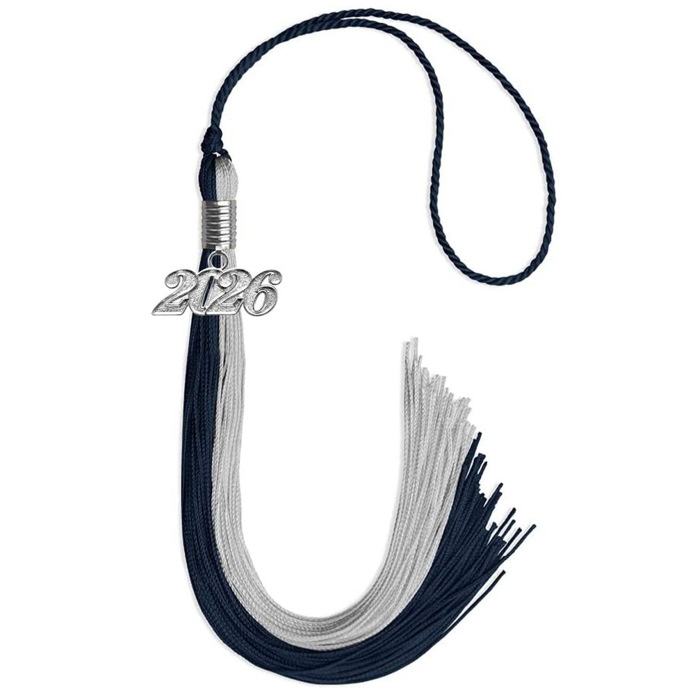 Endea Graduation Dark Navy Blue/Grey Tassel With Silver Date Drop