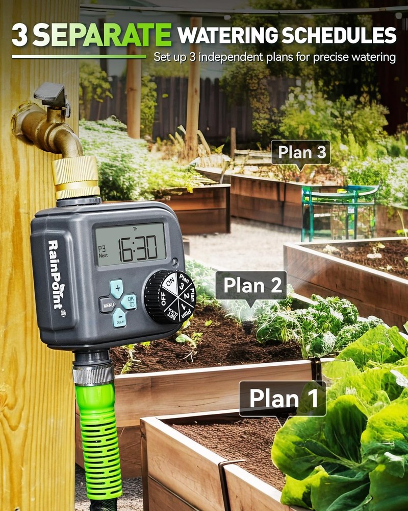 RAINPOINT Sprinkler Timer with 3 Different Programs, Waterproof Hose Timer Br...