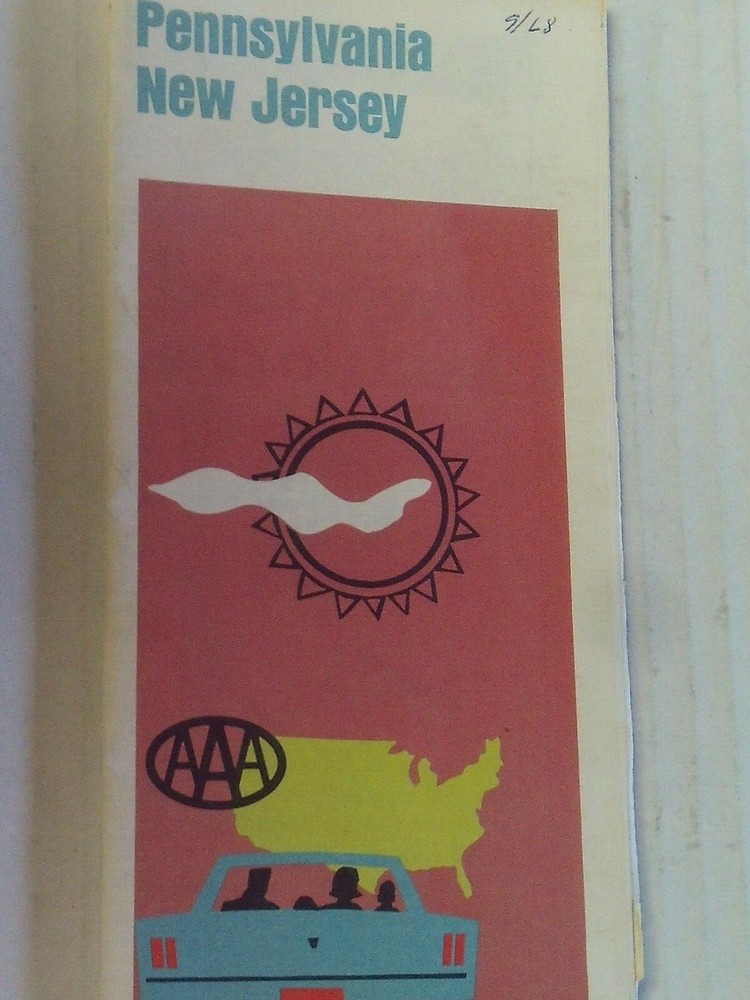 1968 Road Map Pennsylvania & New Jersey AAA....