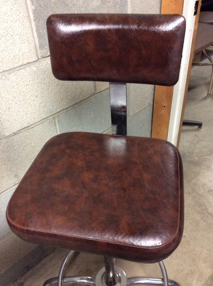 2 Same Vtg Industrial Stools - Adjust 22” To 30” - Backrest Adjust 2 Directions