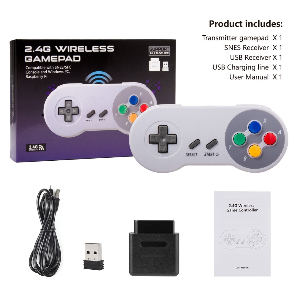 2.4Ghz Wireless SNES Controller Gamepad for Super SNES/ SFC Windows PC MAC OS