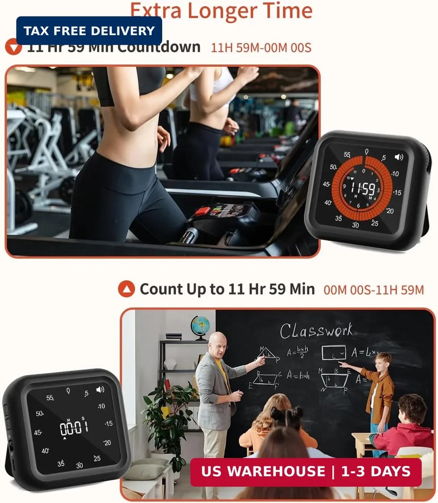Digital Visual Timer - Large Display Magnetic Countdown Timer with Adjustable Vo