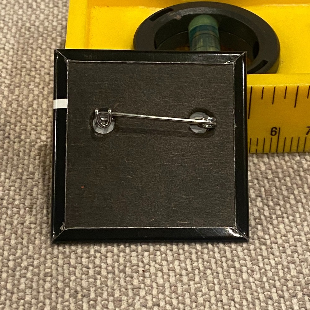 Vintage Powered by Sorcim Pinback Button Floppy Disk Software Tech Advertising