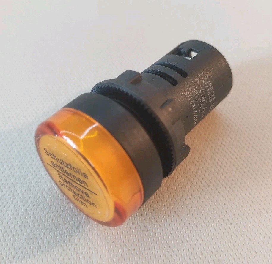 Yellow 22mm LED Pilot Light 110V. AC/DC