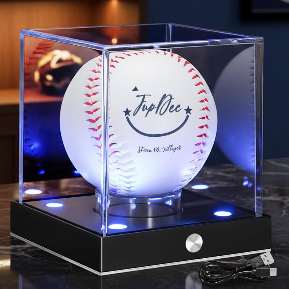 Baseball Display Case Clear Acrylic Cube with LED