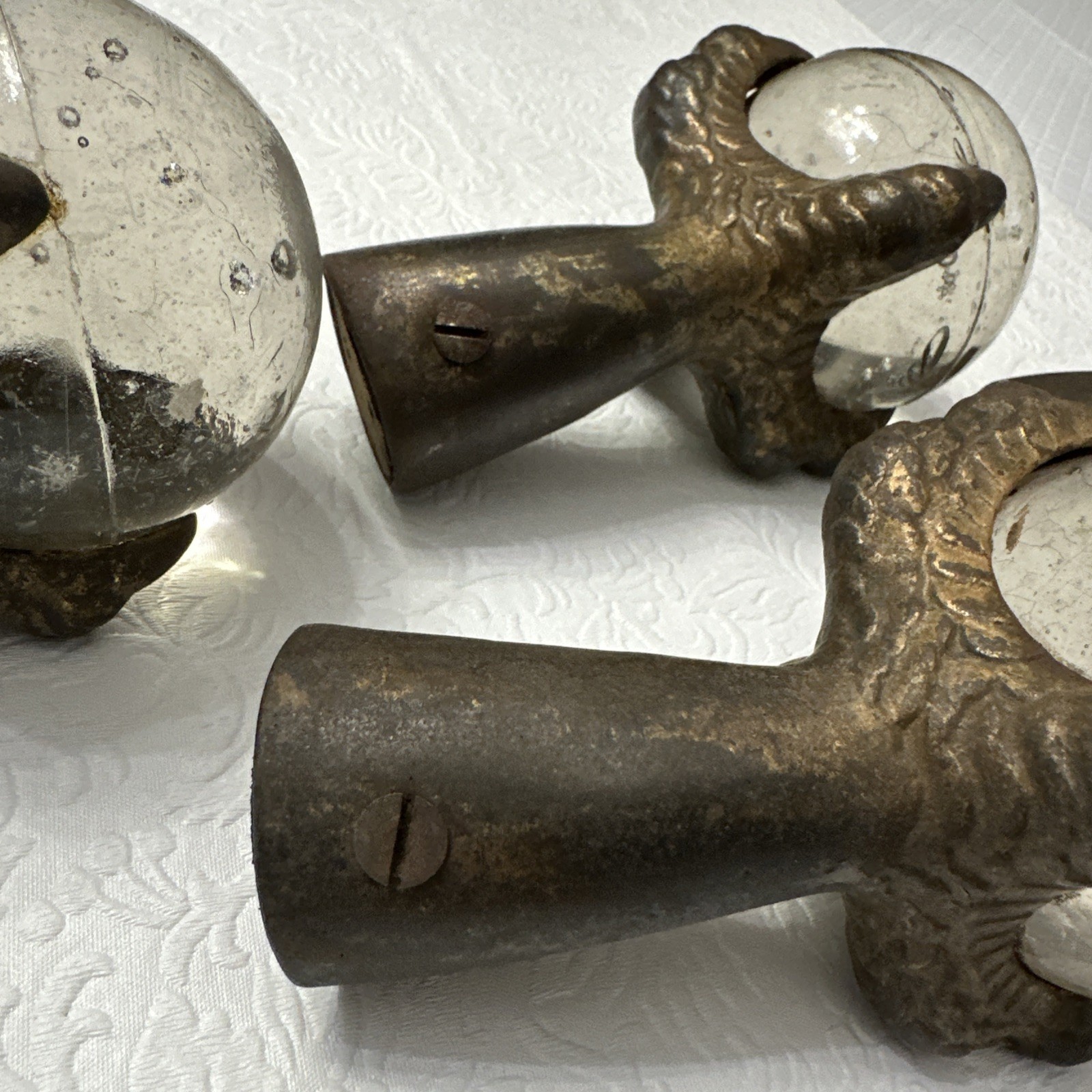 4 Glass Ball Cast Metal Dragon Claw foot feet 6" table legs Antique Victorian