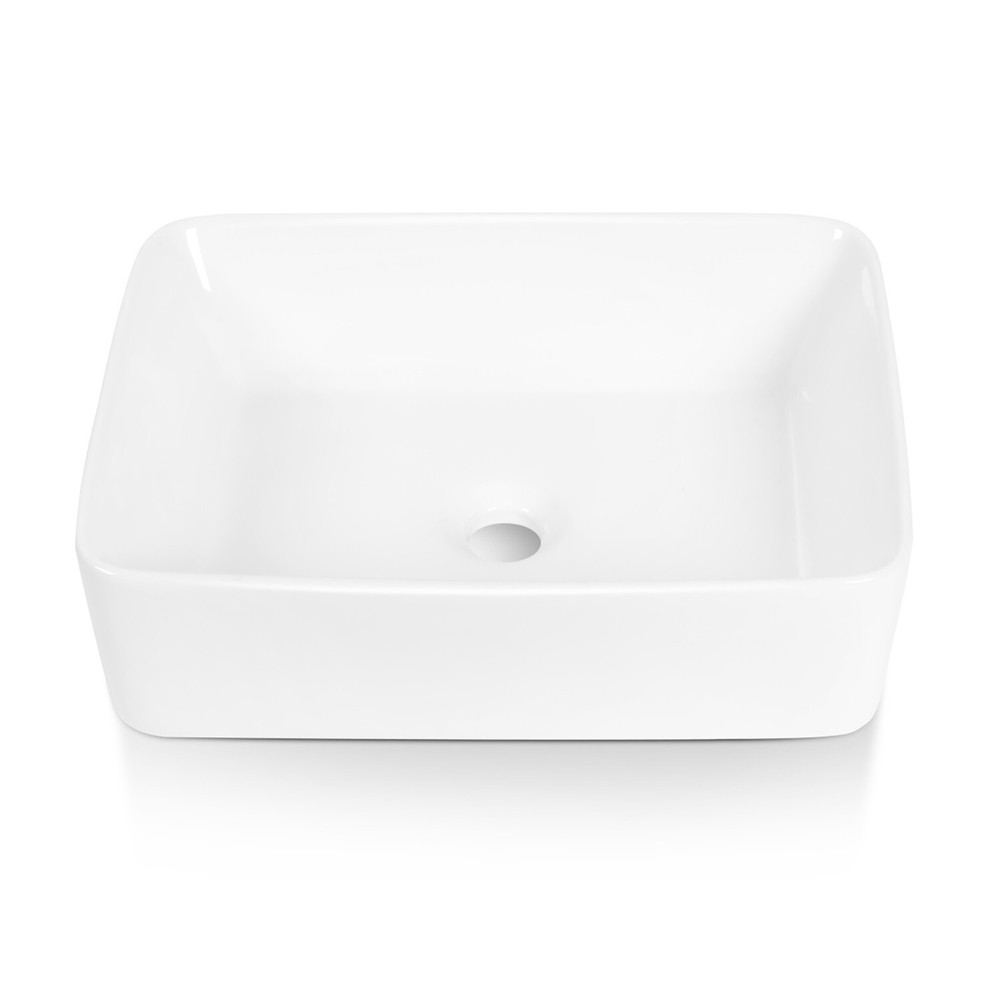 Sinber 19"x15" White Rectangular Ceramic Countertop Bathroom Vanity Vessel Sink