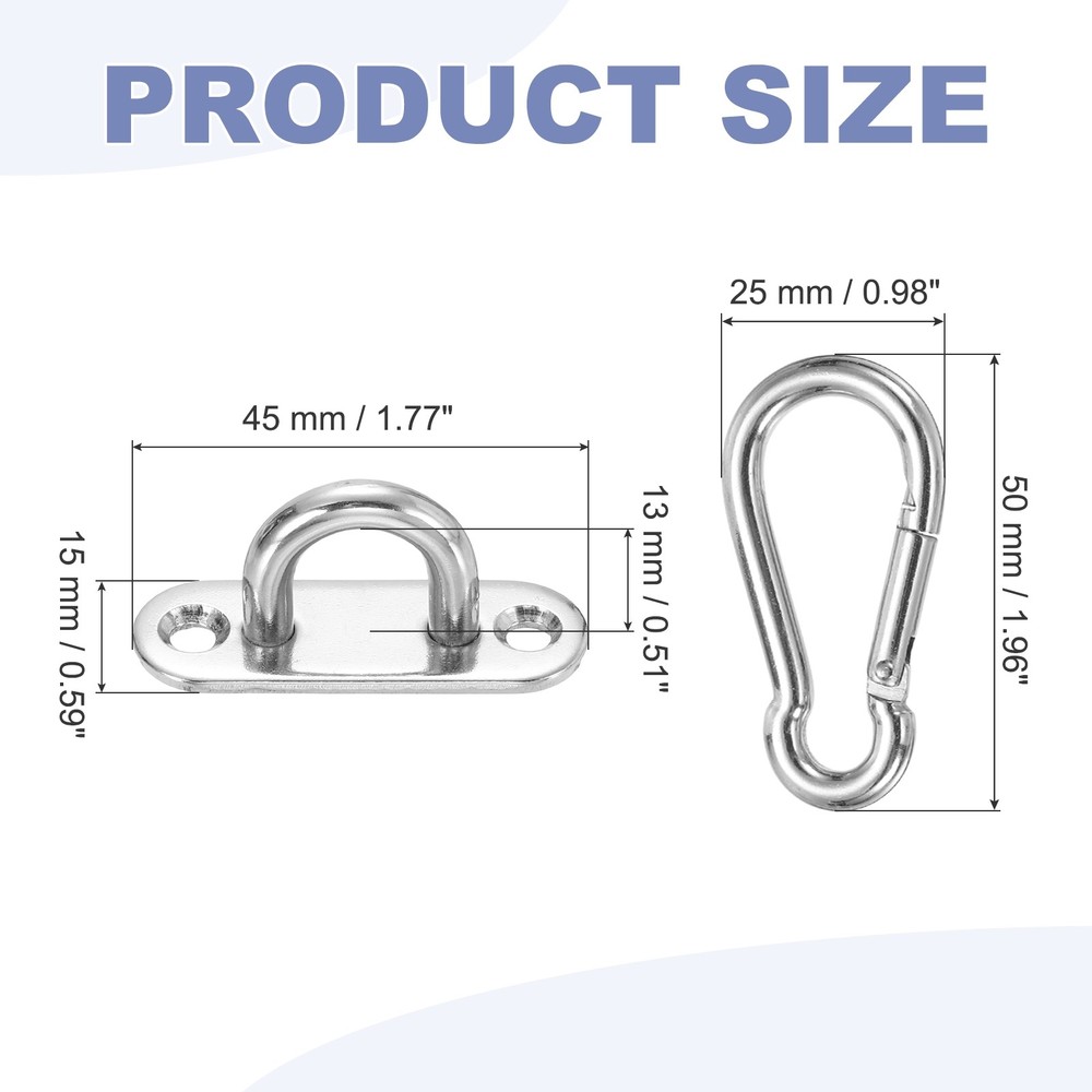 2Set M5 Eyelet Bracket Set Elliptic Hook Plate and Hook, Silver