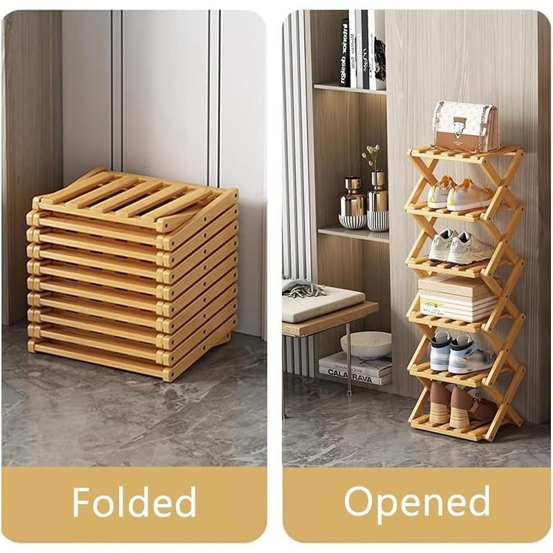 Foldable Bamboo Shoe Rack Space Saving Multi Purpose Storage Stand Durable Rack