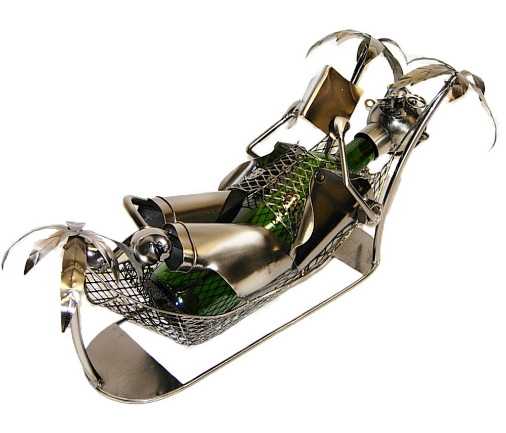 Guy in Hammock Under Palm Trees Metal Wine Bottle Holder Display