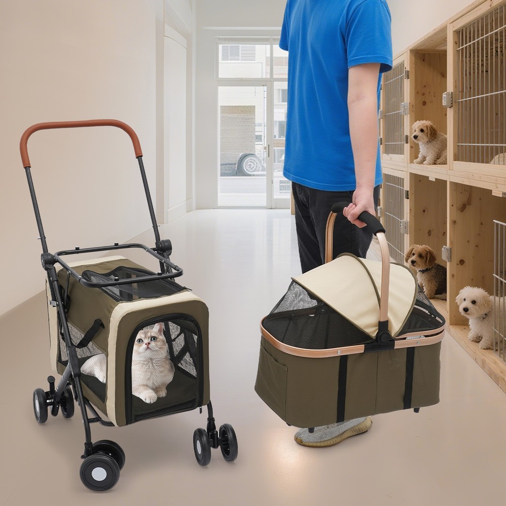 Two-tier Foldable Pet Stroller Dog&cat Stroller For Small & Medium Dogs Portable