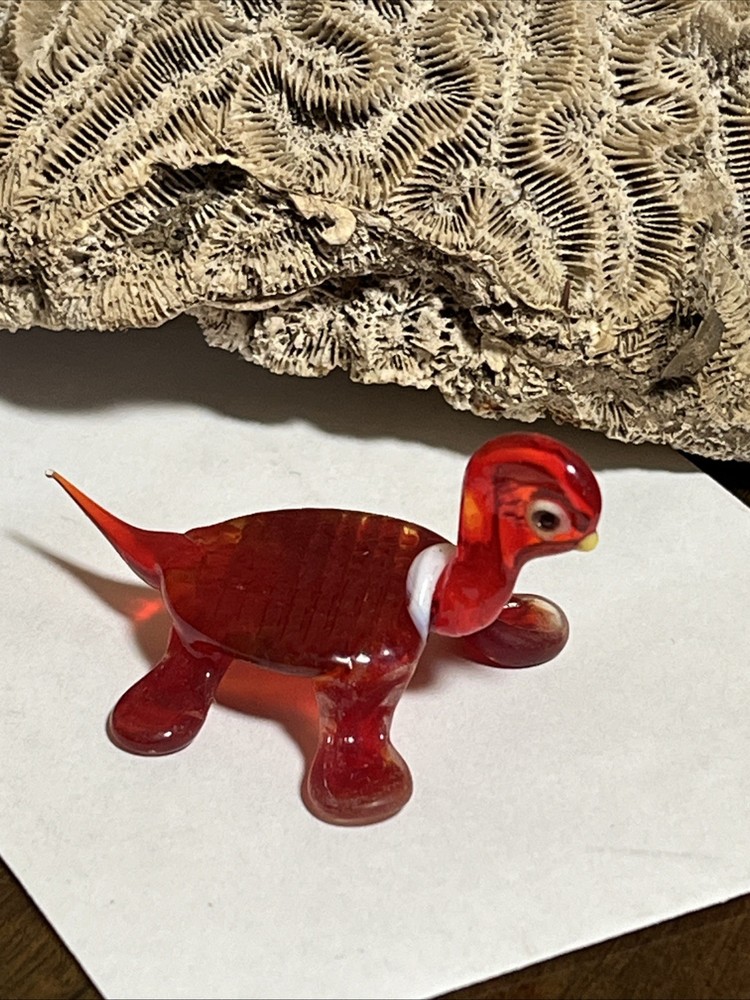 Handcrafted Glass Turtle Figurine Red Decorative Accent