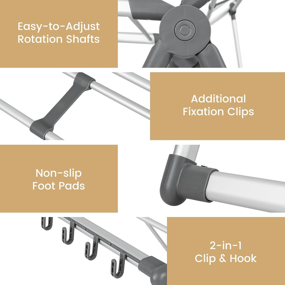 Space-Saving Collapsible 2-Layer Aluminum Drying Rack with Adjustable Wings