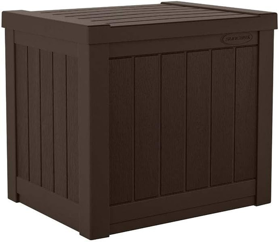 Small Outdoor Storage Box - 22 Gallon Java Resin Outdoor Deck Box, Flat-Lid Benc