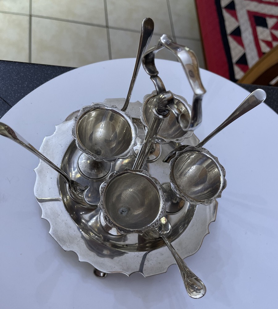 Walker & Hall Silver Plate Breakfast Egg Cup Set - Complete 9 Piece Set