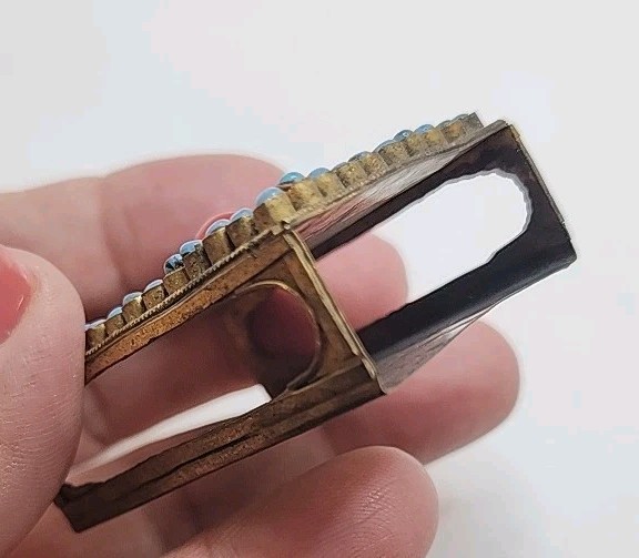 VTG Tibetan Chinese Brass Filigree Matchbox Holder with Turquoise and Red Coral