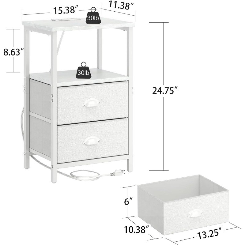 Nightstand with Charging Station, LED Night Stand Set 2, Bedside Table End Table