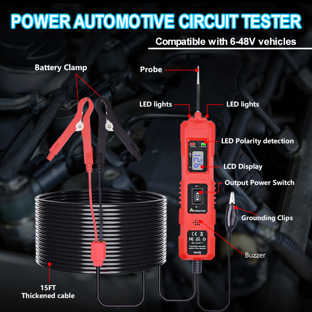 6-48V Automotive Digital Power Probe Circuit Electrical Tester Device System
