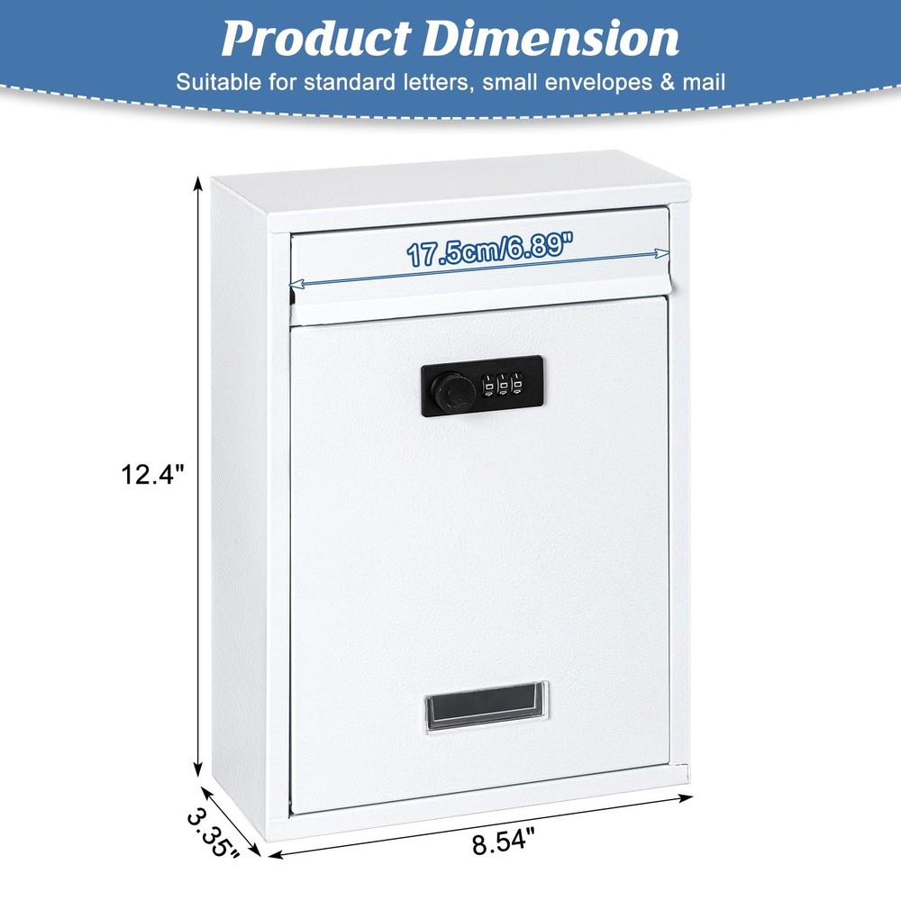 Secure Locking Wall Mount Mailbox with Key Weather Resistant White