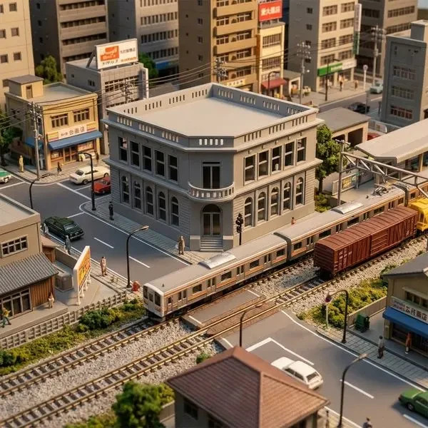 N-Scale Large Corner Bank