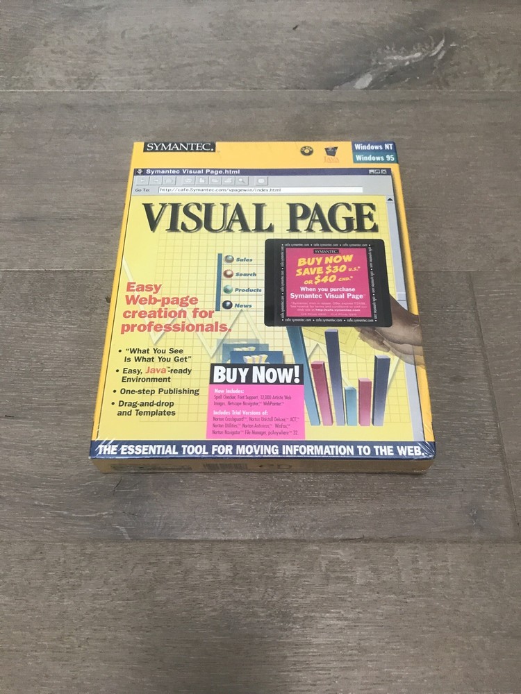 Window 95 New In Box Software Symantec Visual Page PC CD create web pages
