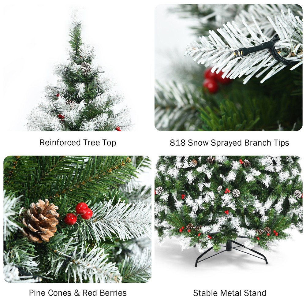 6 FT Pre-lit Snow Sprayed Christmas Tree Artificial Xmas Tree w/ LED Lights