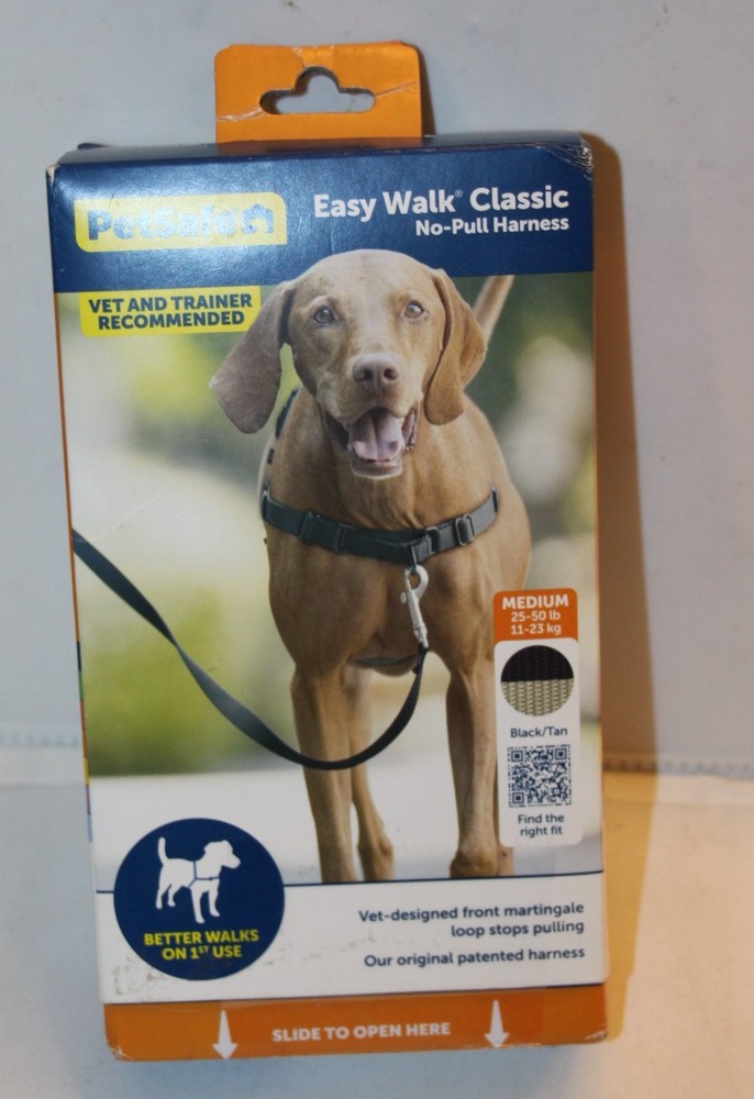 New PetSafe Easy Walk Classic Dog Training No-Pull Harness, Medium Black/ Tan