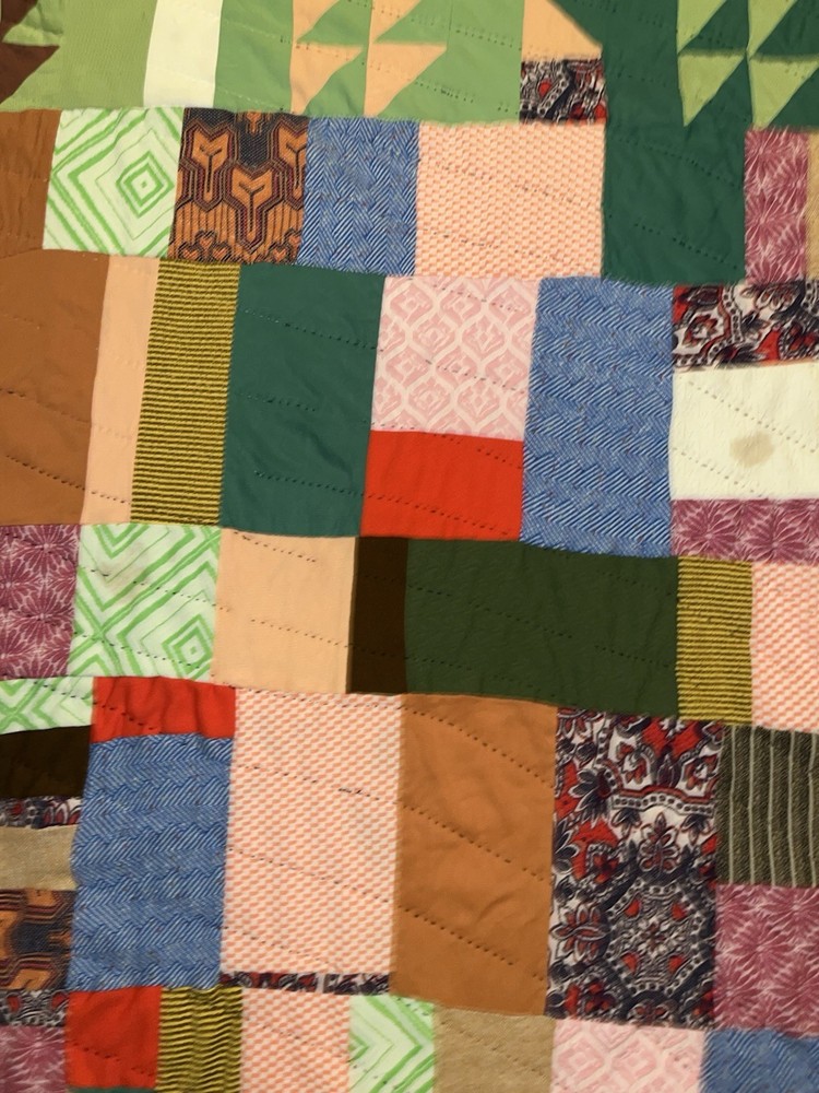 Vintage Handmade Quilt Small Blocks Patchwork Quilt 87”x63” Unique