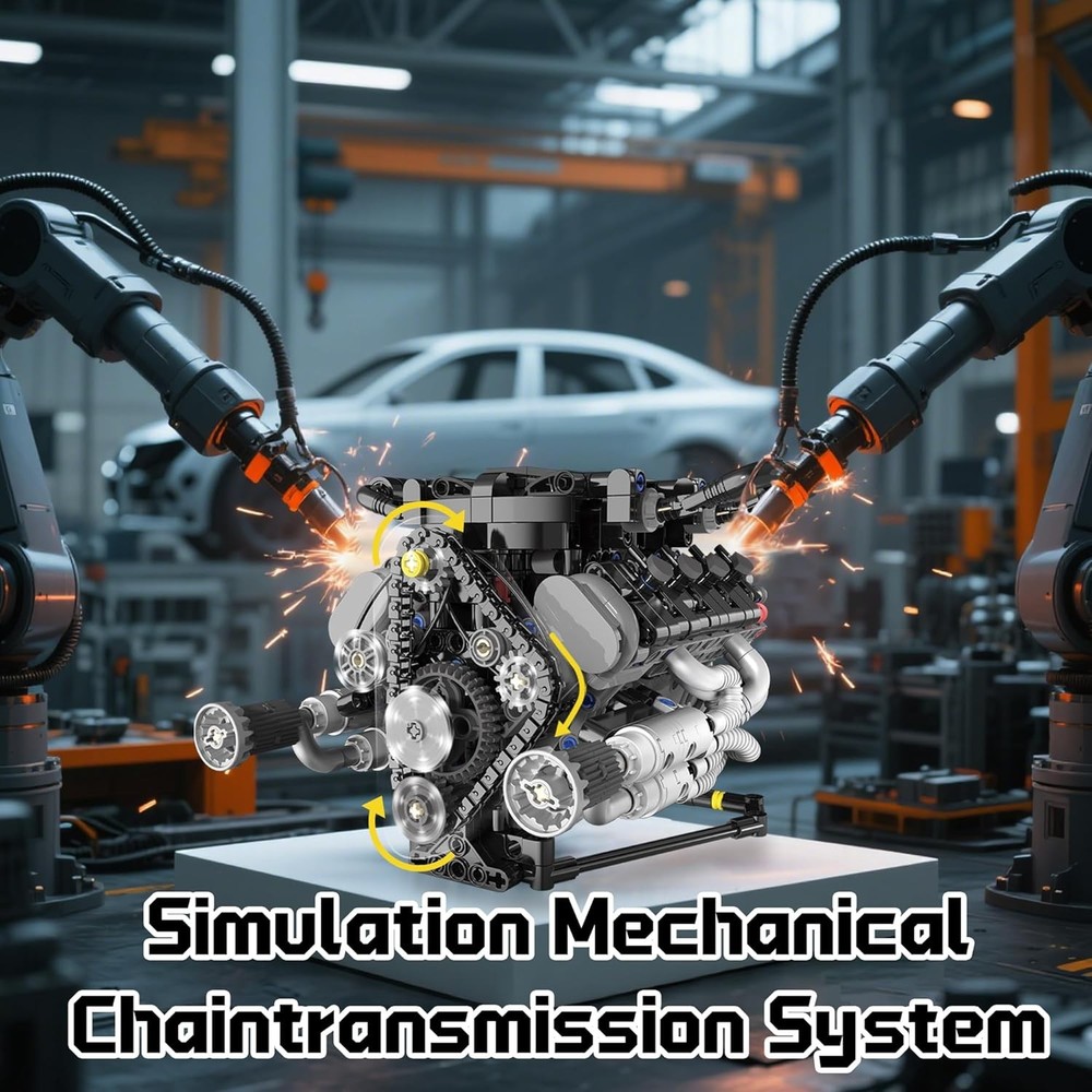 V8 Mini Engine Model Kit That Runs Building Sets with Motor, APP Control Technic