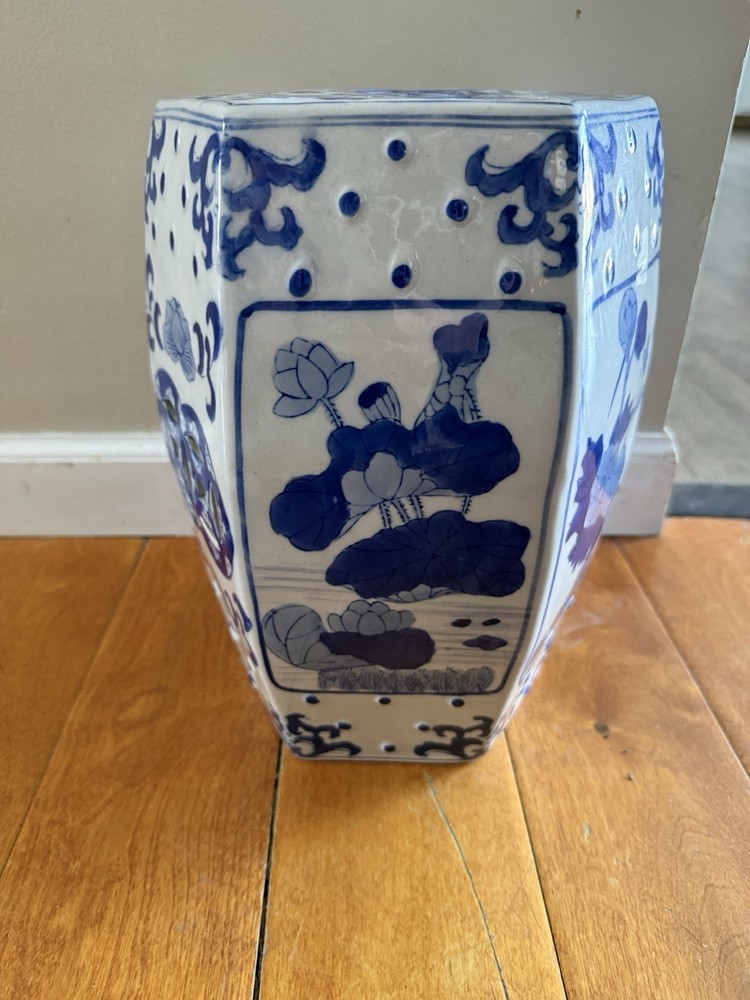 Vintage Blue and White Ceramic Garden Stool