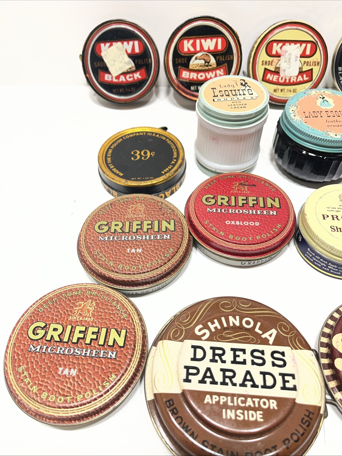 Vintage Lot of 24 Shoe Shine/Polishes/Leather Dye/Cream Shinola Esquire