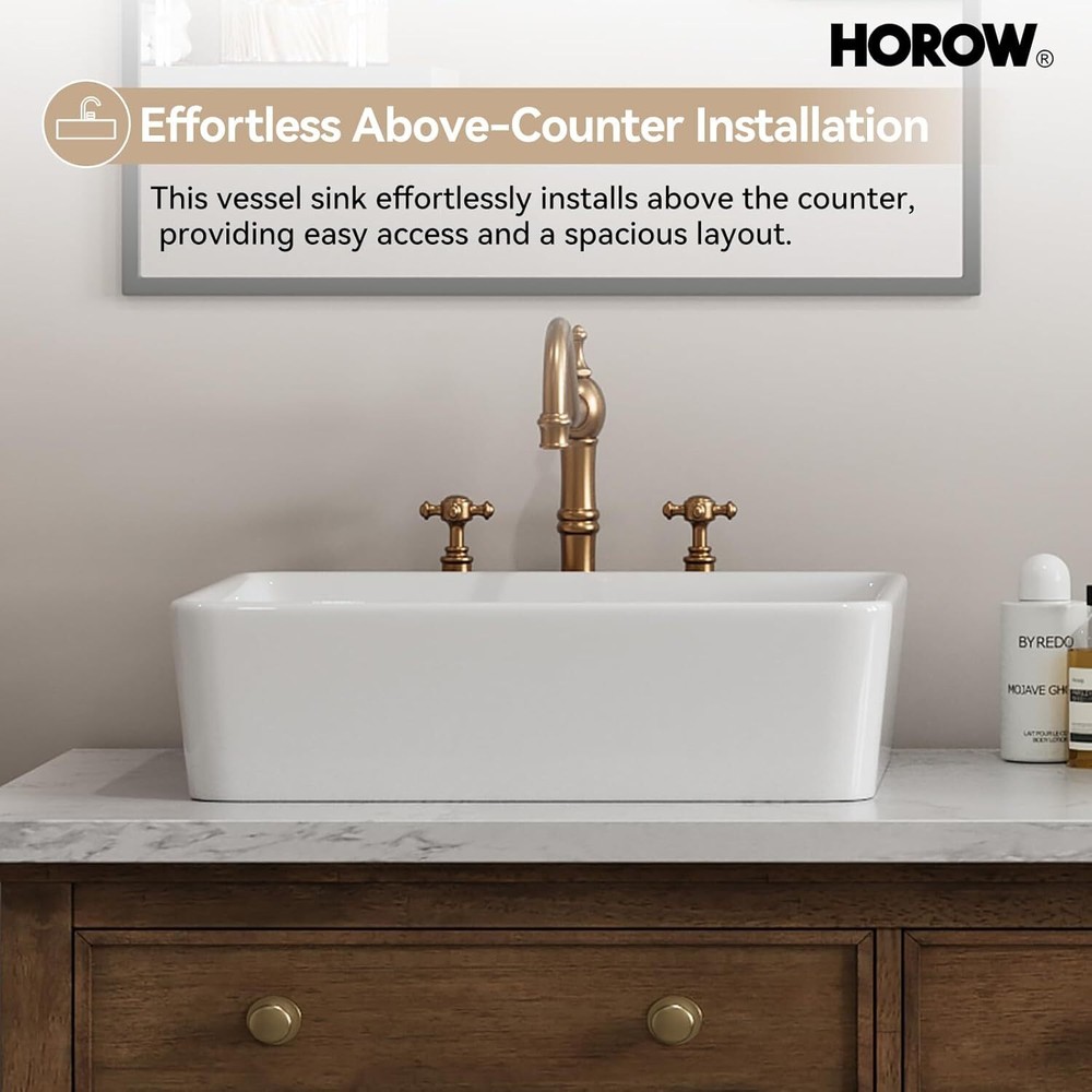 19''x15'' Rectangular Vessel Bathroom Sink, Above Counter Ceramic Vanity Sink
