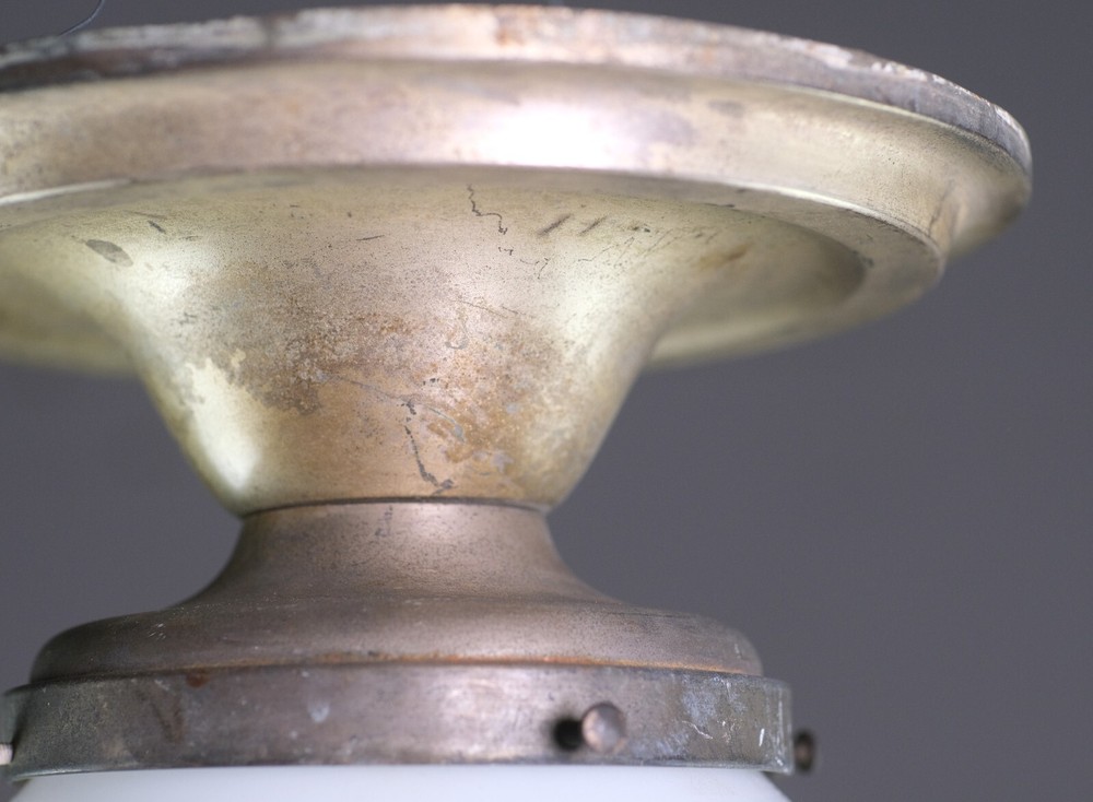 Bamberger’s Silvered Brass Milk Glass Globe Flush Mount Light