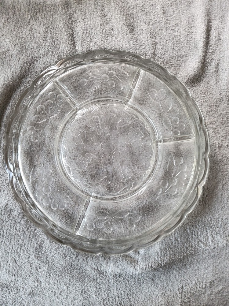 Vintage Glass Divided Serving Tray Berry And Grape Pattern