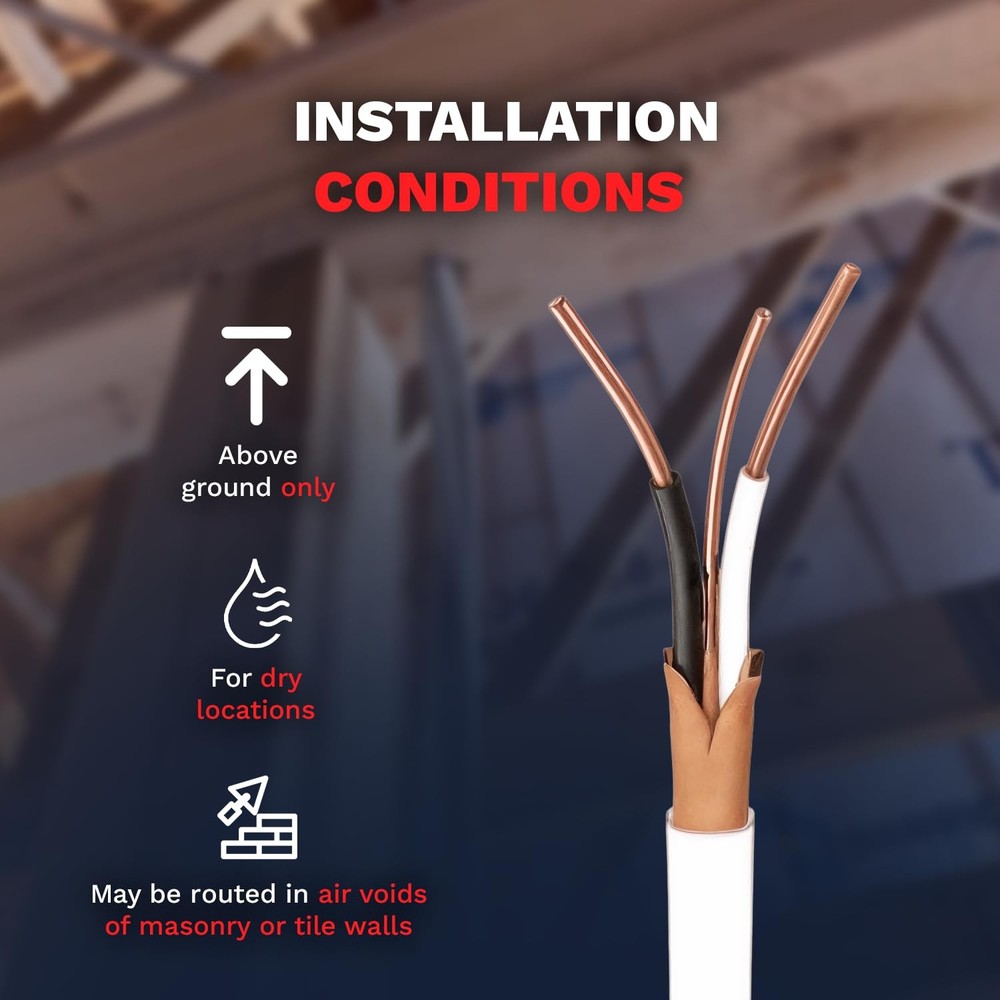 Solid Indoor Wire 14/2 W/G NMB Cable 50ft Coil - Copper Building Wire Cable S...