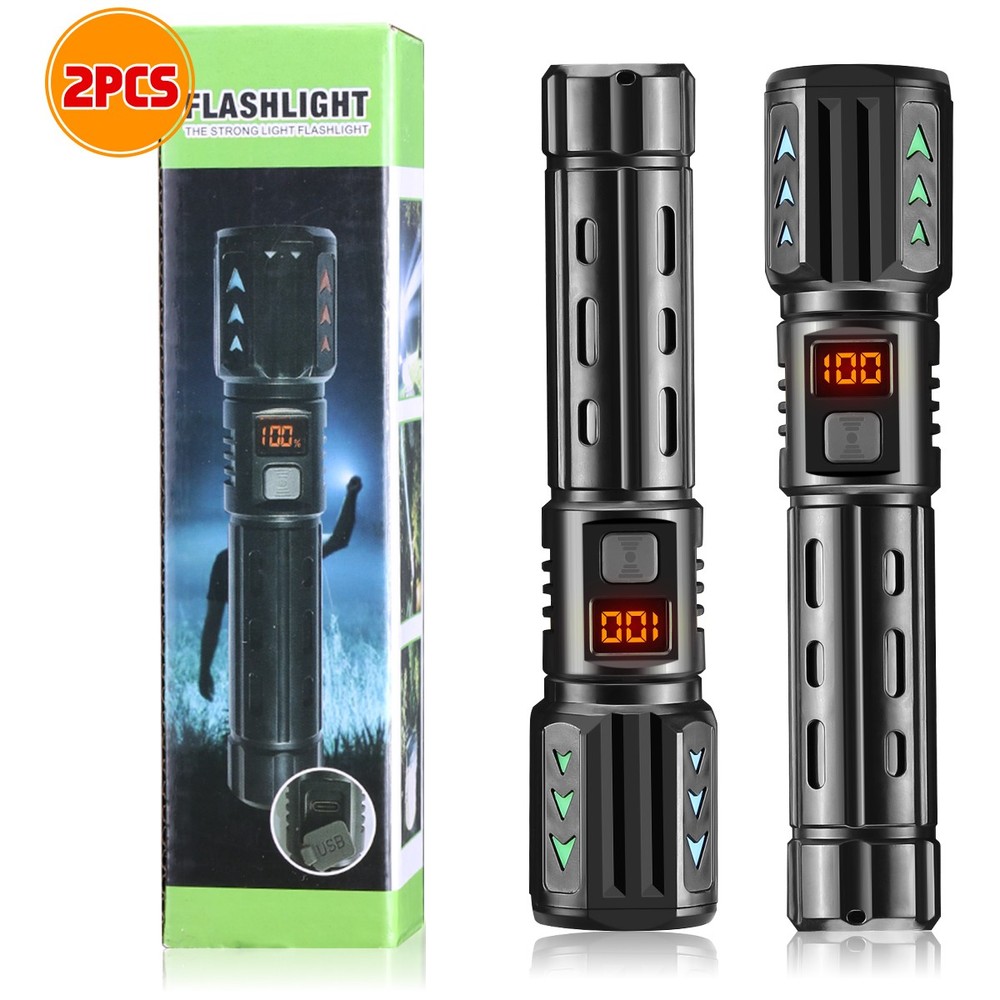 2PC 99000000LMS LED Flashlight Rechargeable Super Bright Pocket Torch Work Light