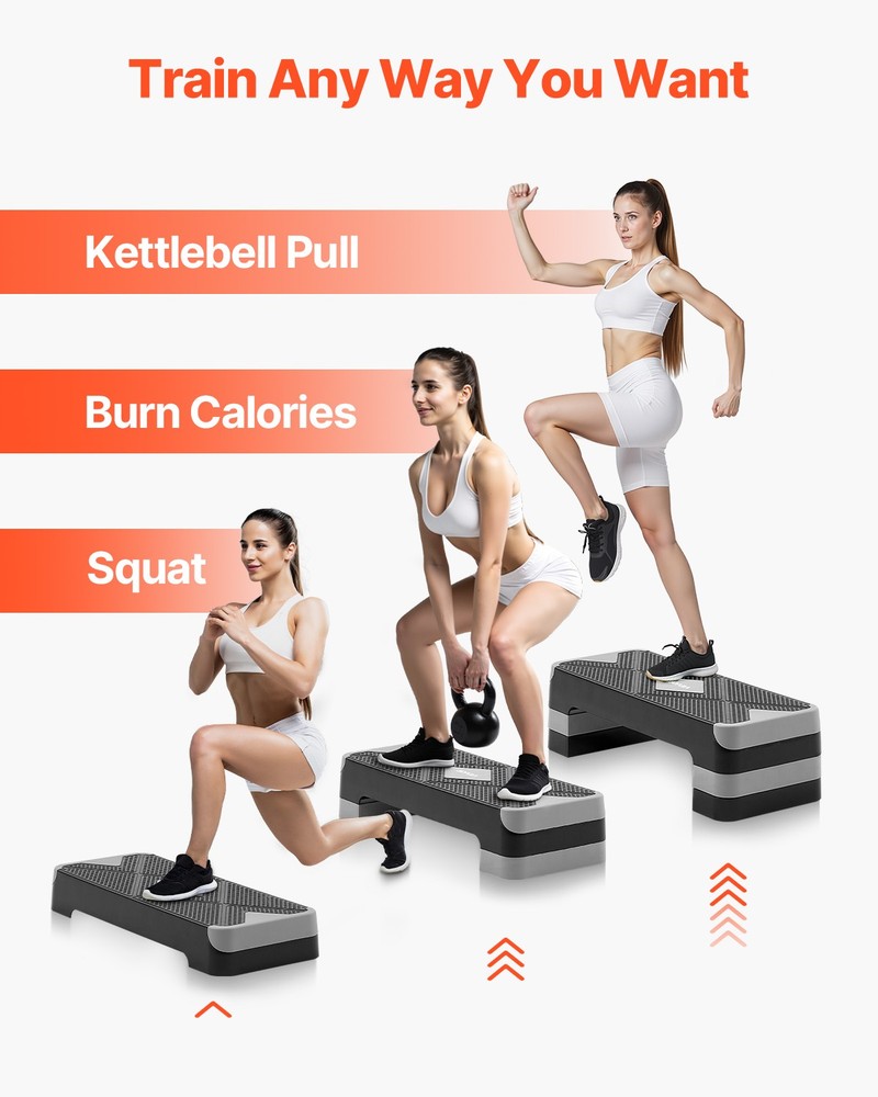 VEVOR Aerobic Exercise Step Platform Height Adjustable Workout Stepper 4 Riser