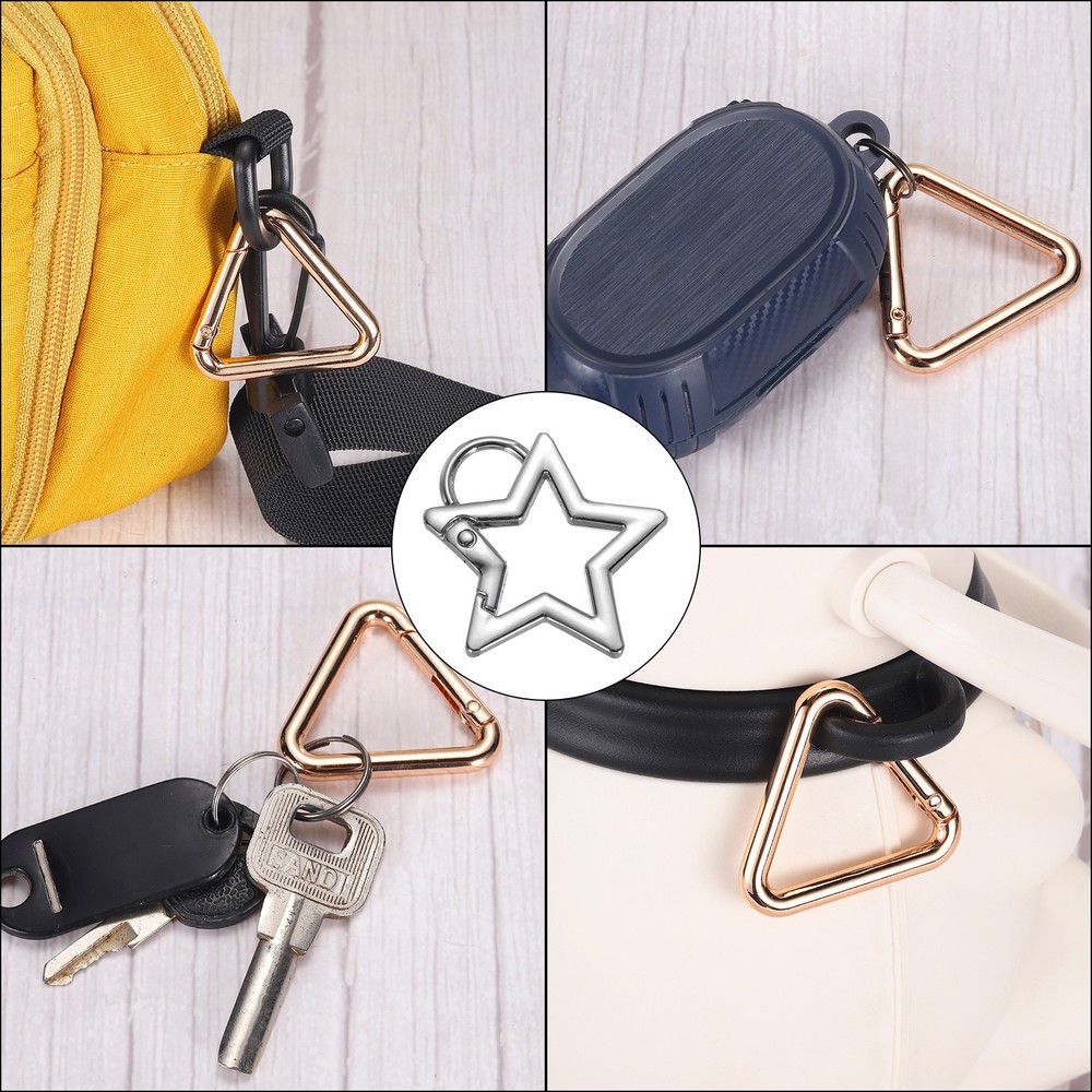 2Pcs 42mm Star Shaped Spring Snap Keychain Clip Trigger Keychain W Ring Silver